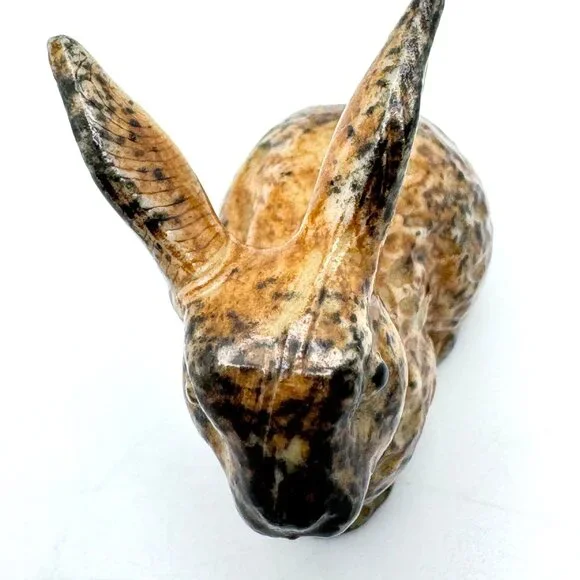 Brown Bunny Rabbit Miniature Figurine Glazed Vintage Ceramic Mottled - Picture 2 of 8